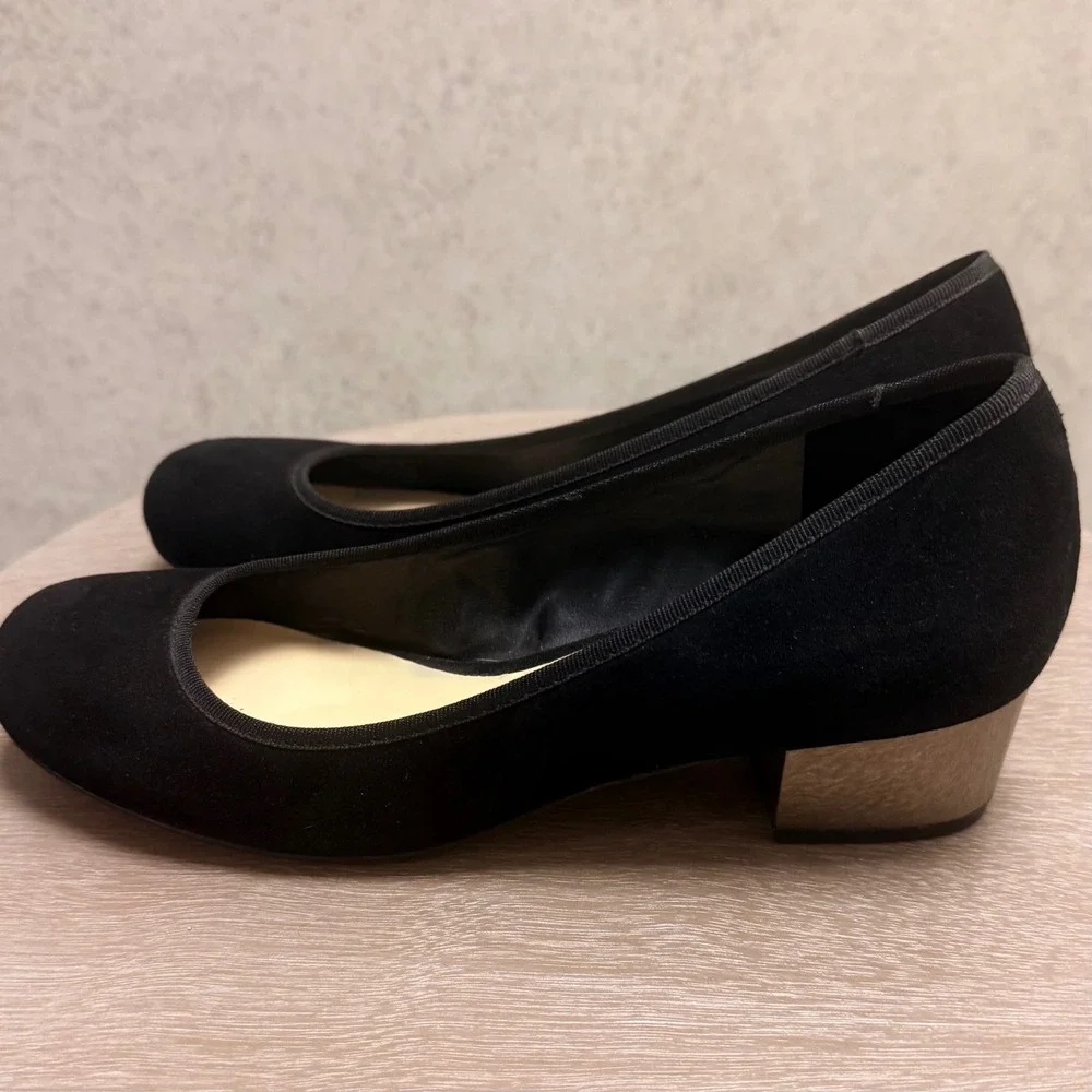 Sole Society 8B Womens Black Suede Block Silver Metallic Glam Chic Classic Heel